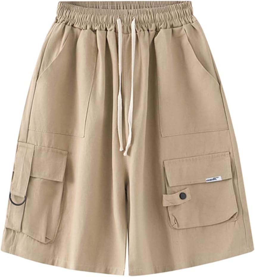 Kurze Hose Damen Knielang Bermuda Cargo Shorts Sommer Loose Fit Casual Harajuku S Khaki, S Khaki