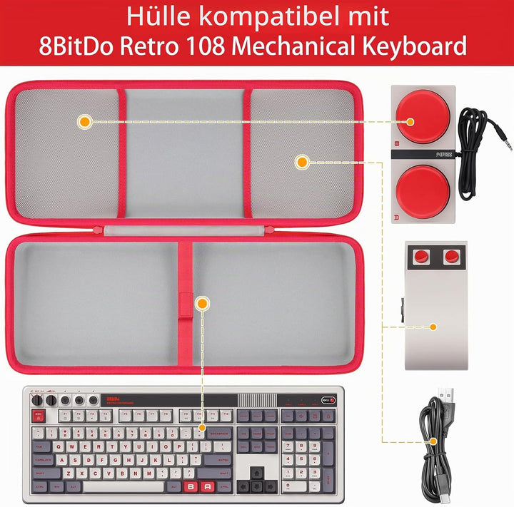 co2CREA Hart Tragbare Schutzhülle Etui Tasche für 8Bitdo Retro108 Mechanical Keyboard,Hot Swappable