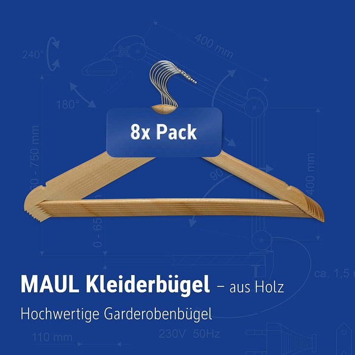MAUL Kleiderbügel Holz | moderne Holz Kleiderbügel in klassischem Design | stabile und belastbare Au