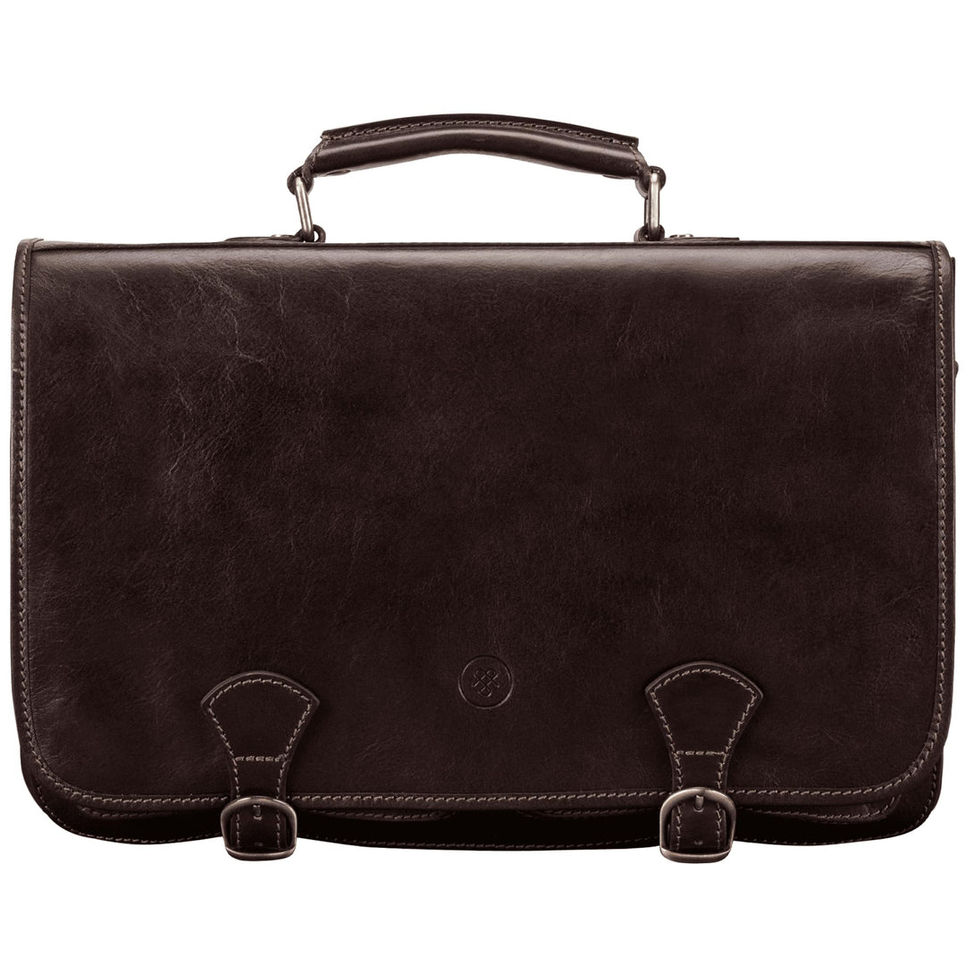 Maxwell Scott Klassische Italienische Herren Leder Aktentasche Jesolo2 in Dunkelbraun, Dunkelbraun