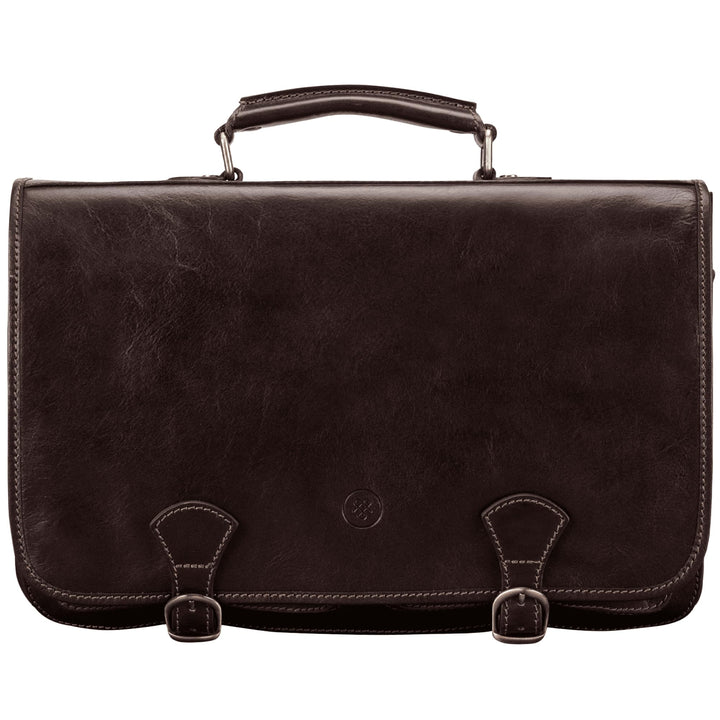 Maxwell Scott Klassische Italienische Herren Leder Aktentasche Jesolo2 in Dunkelbraun, Dunkelbraun