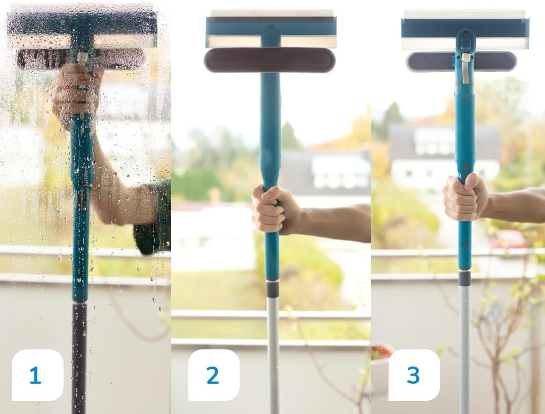 Livington Window Buddy - Fensterabzieher mit Teleskopstange - 3in1 Fensterputzer Set mit Sprühfunkti
