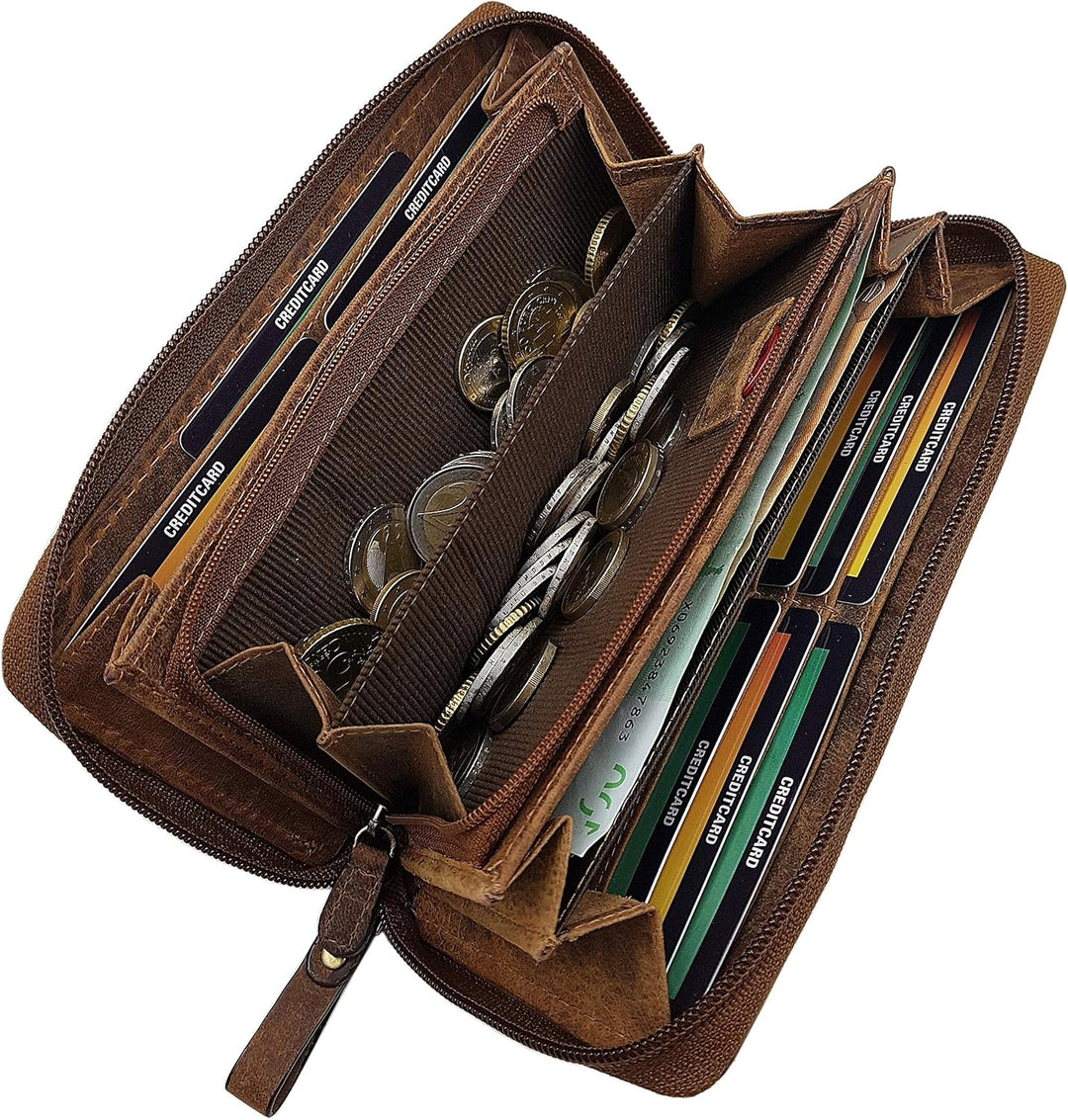 myledershop Grosse Büffel-Vollleder Damen Geldbörse/Geldbeutel/Portemonnaie/Geldtasche mit Colibri-M