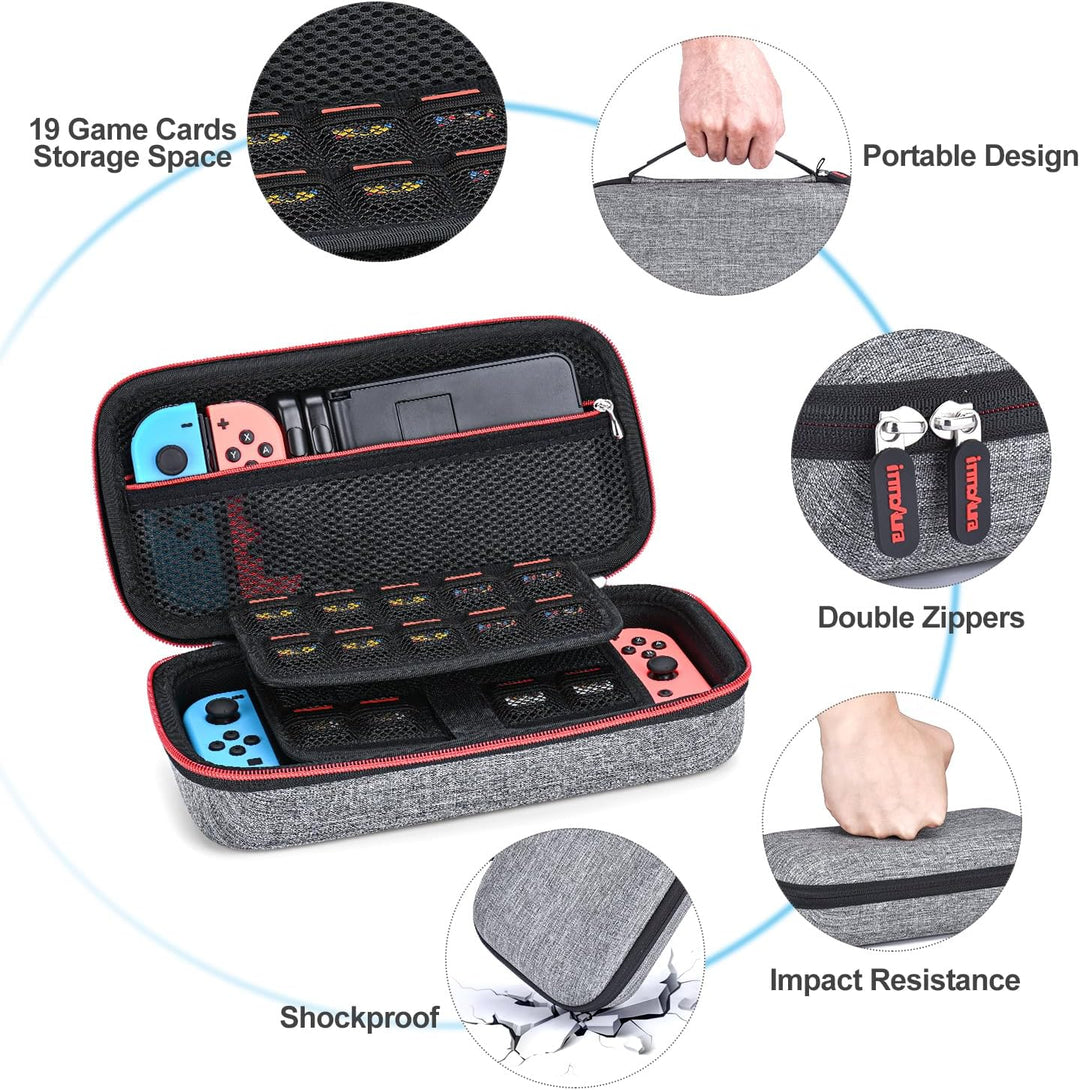 Switch Tasche für NS Switch OLED - innoAura 18 in 1 Switch Zubehör mit Switch Hülle, Switch Spiele A