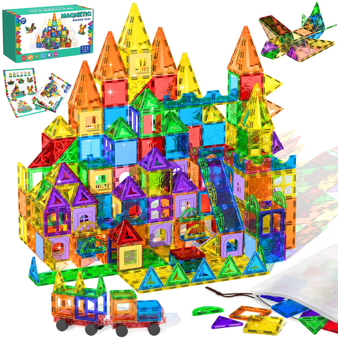 Magnetische Bausteine 123 Teile - Magnetbausteine für Kinder ab 3 4 5 6 7 8 9 Jahren, Magnetische Fl