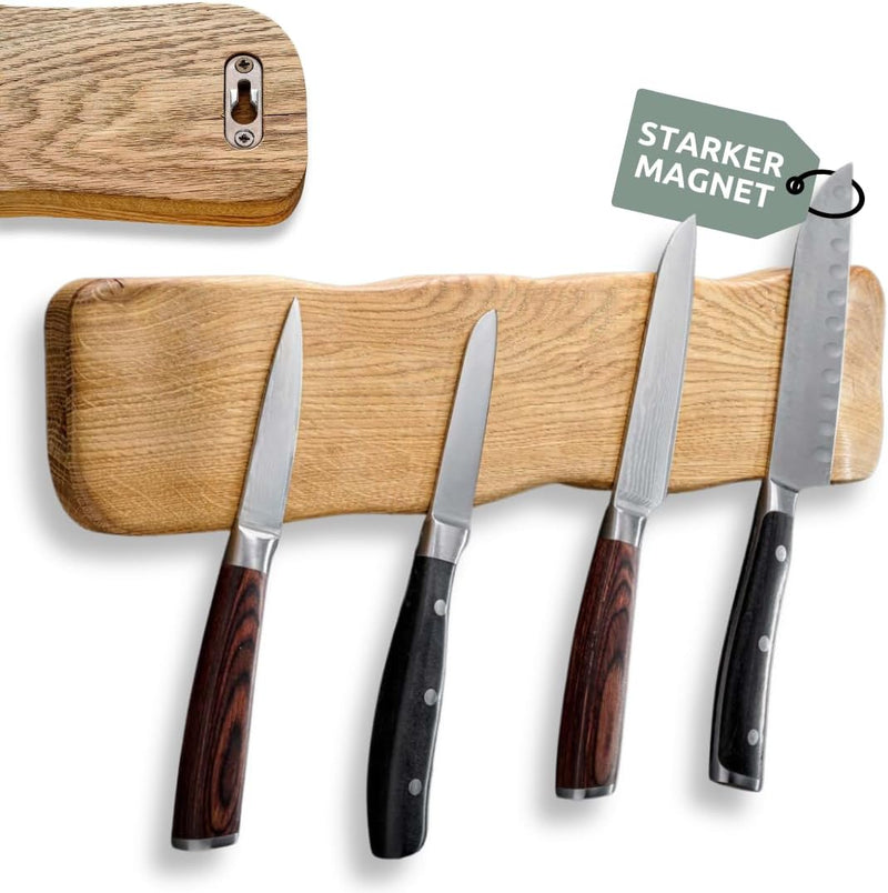 holz4home® Messerleiste aus Eichenholz hell"La Madera" | Magnetischer Messerhalter für die Küche | 4