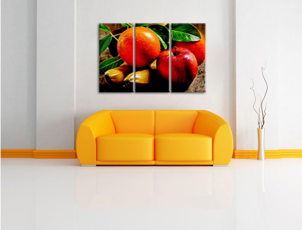 Pixxprint verschiedenes Obst Neon Lights Effekt 3-Teiler Leinwandbild 120x80 Bild auf Leinwand