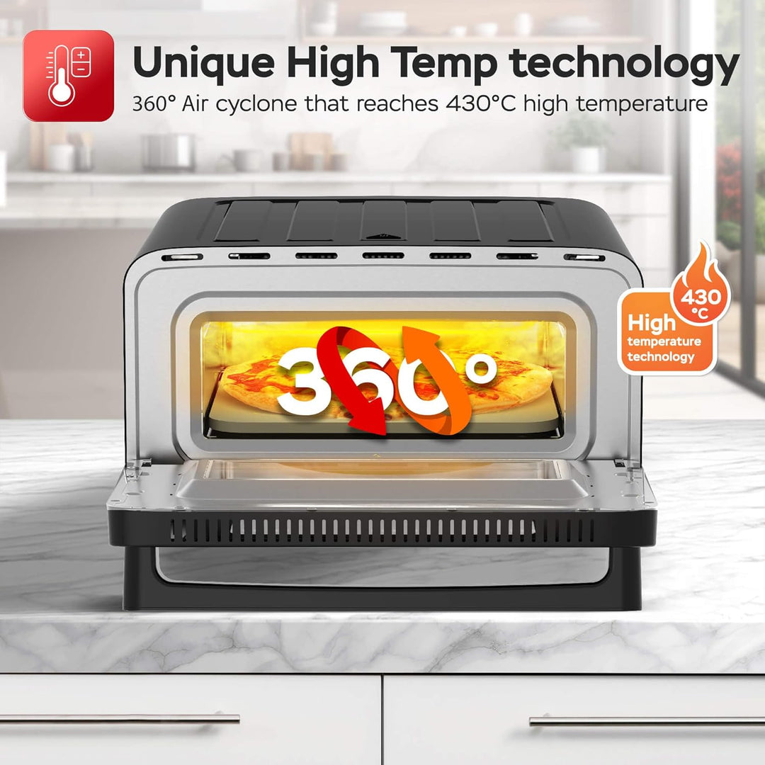 TurboTronic Pizzaofen bis 430 °C perfekte Pizza (30 cm) in 2 Minuten inkl. Pizzastein & Pizzaschiebe