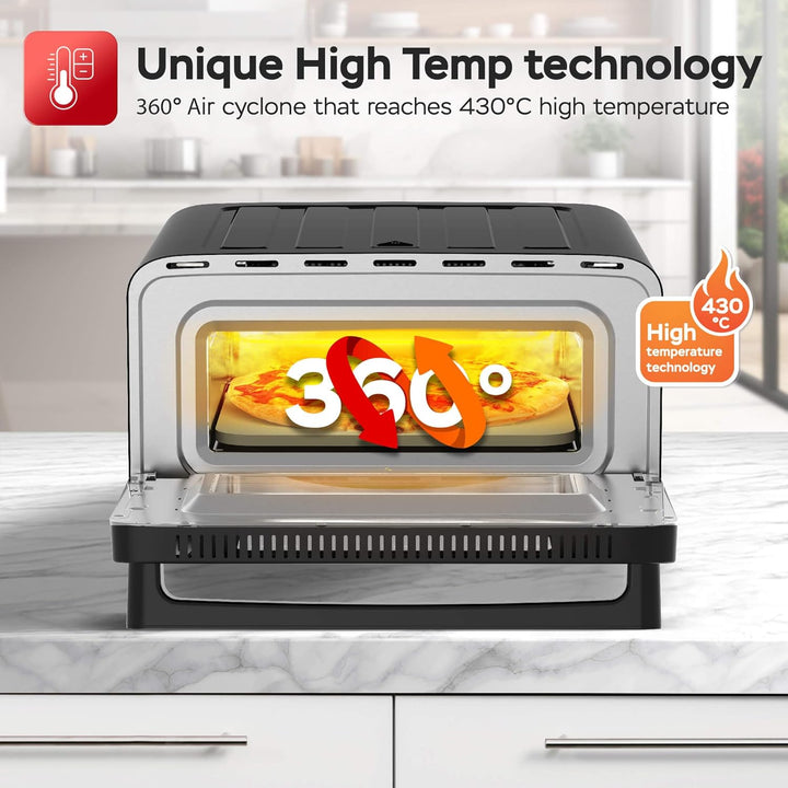 TurboTronic Pizzaofen bis 430 °C perfekte Pizza (30 cm) in 2 Minuten inkl. Pizzastein & Pizzaschiebe