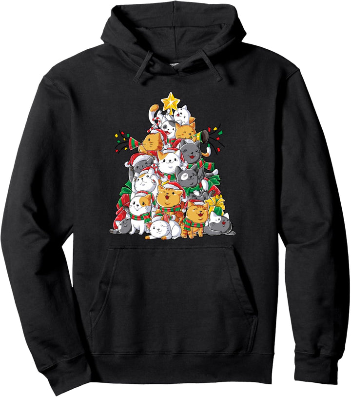 Cat Christmas Tree Meowy Catmas Xmas Kids Girls Boys Gifts Pullover Hoodie