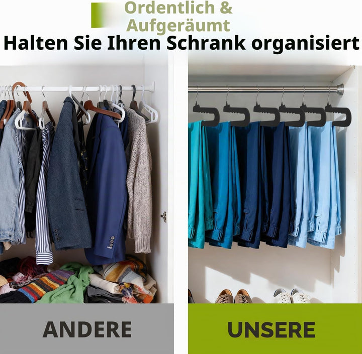 ManGotree rutschfeste Samt-Hosenbügel, Filz-Jeansbügel 10 Stück Schwarz | Platzsparende Hosenbügel m