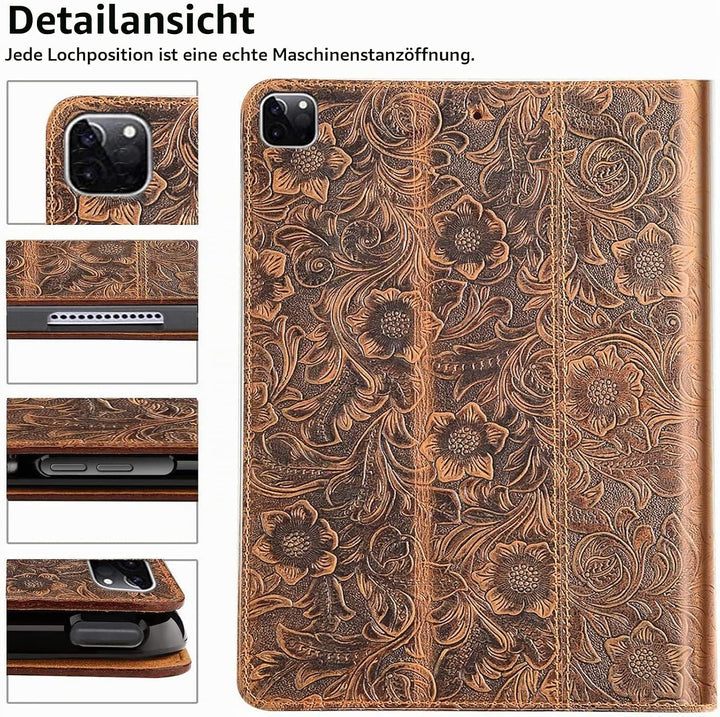 Gexmil Hülle für iPad Pro 11 Zoll 4./3./2./1. Generation 2022/2021/2020/2018 Echt Leder Hülle Anti-F