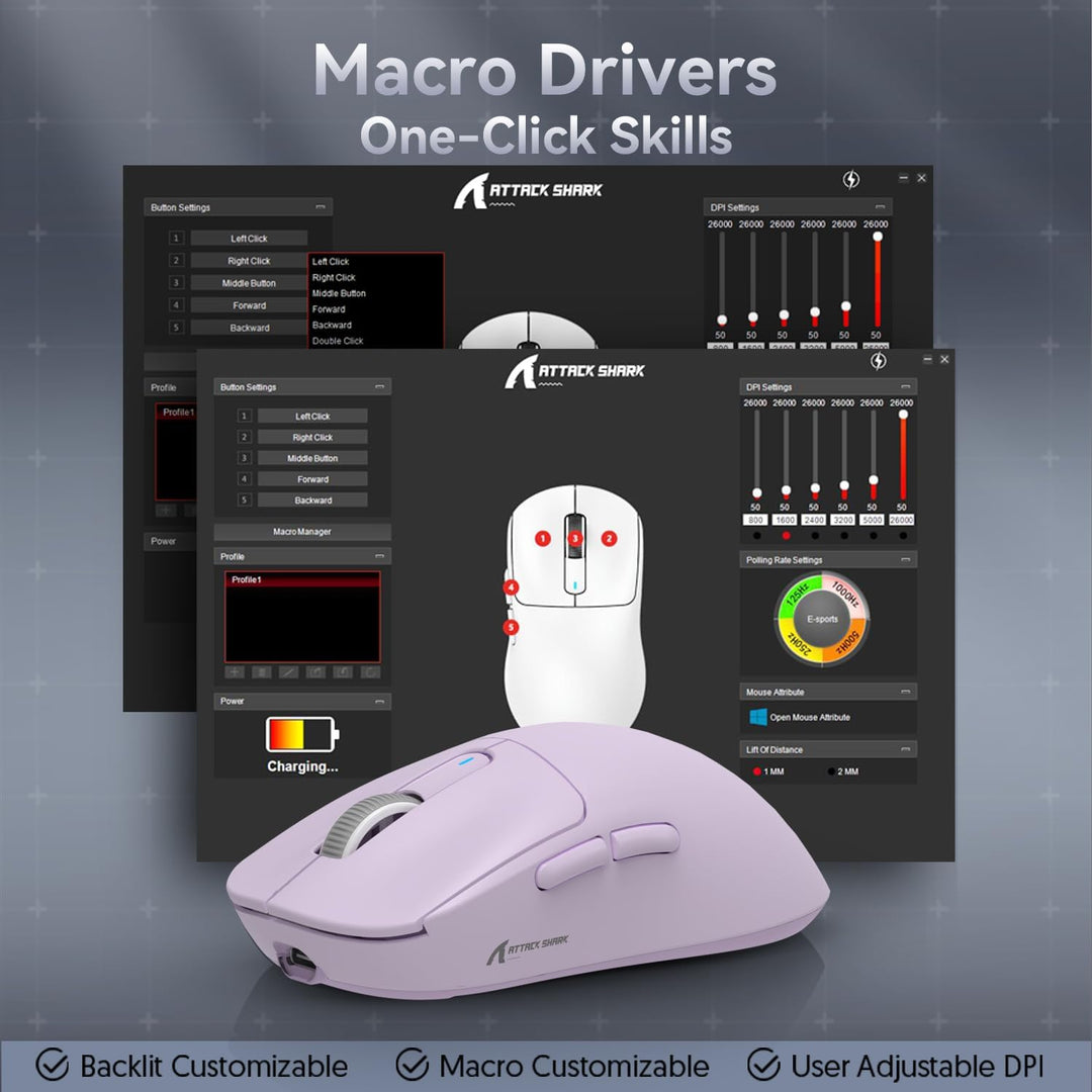 ATTACK SHARK X3 49g Ultraleicht Maus, PixArt PAW3395 Gaming-Sensor, BT/2,4G Kabellose/Kabelgebundene