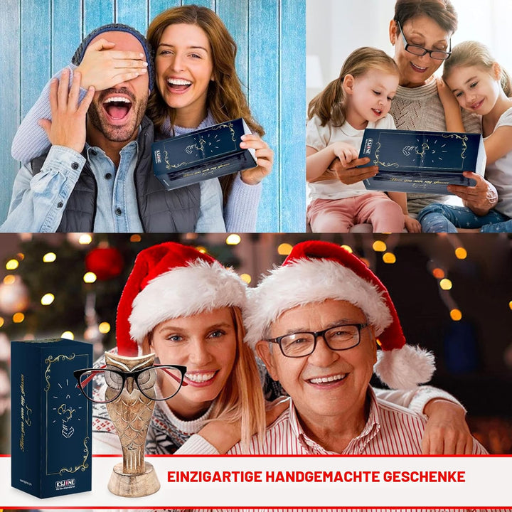 Einzigartiger Eulen-Brillenhalter aus Holz, Brillenständer, handgefertigt, Geschenk für Frauen und M