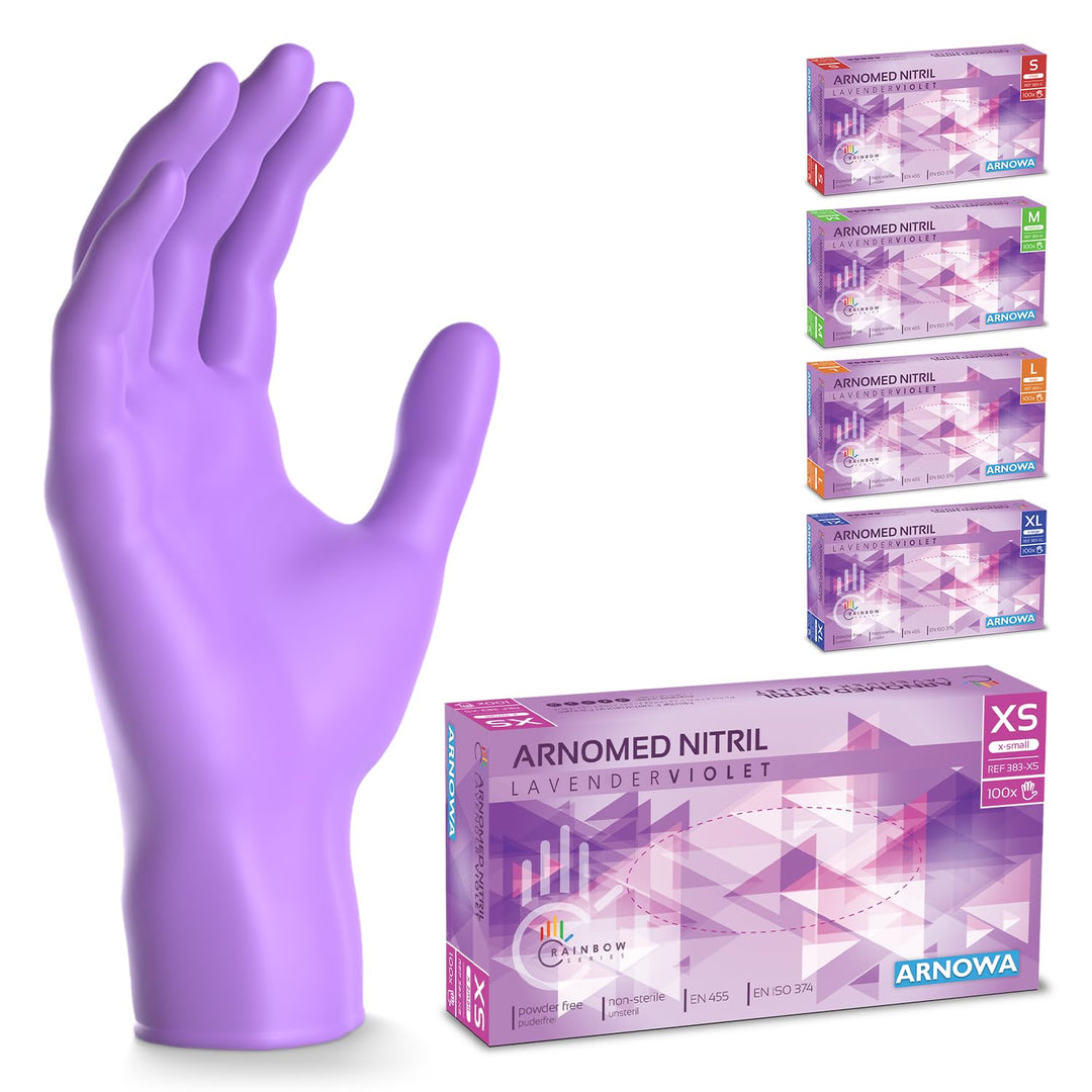 500x ARNOMED® Einweghandschuhe Lila, Nitril Handschuhe, Einmalhandschuhe XS | Nitrilhandschuhe Einwe