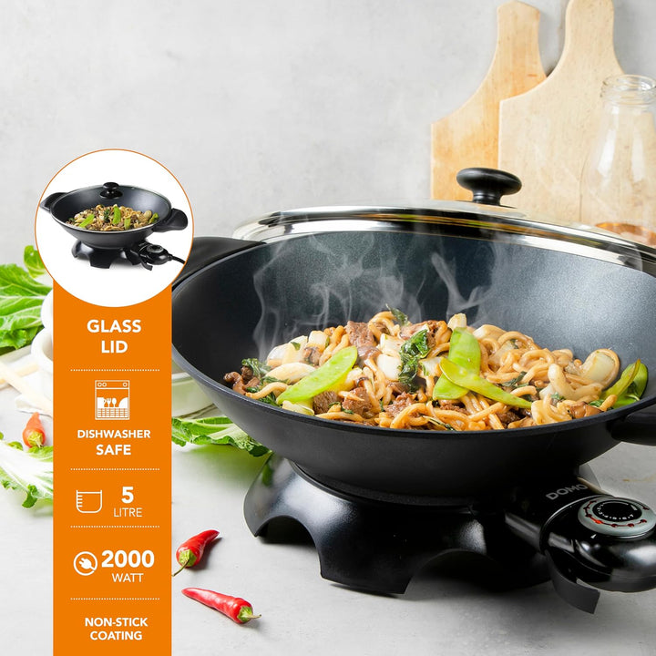 Domo DO-8708W DO8708W elektrischer Wok, Aluguss, 5 liters