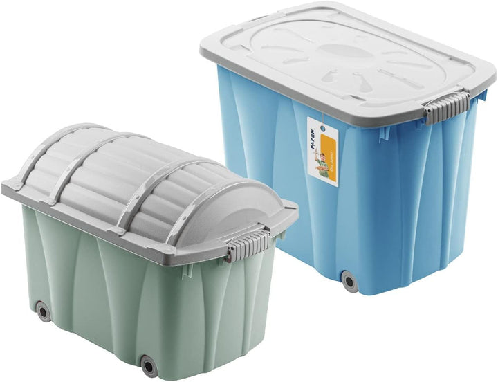 PAFEN Piraten Spielzeugkisten SET – 2x Schatzkiste 49l + 62l mit Rollen - Spielzeugbehälter Aufbewah