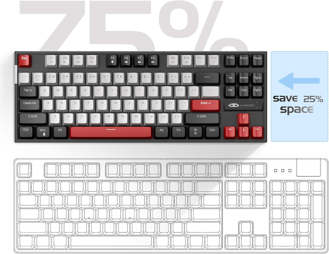 MageGee 75% Mechanische Gaming-Tastatur mit blauem Schalter, LED-Tastatur mit blauer Hintergrundbele