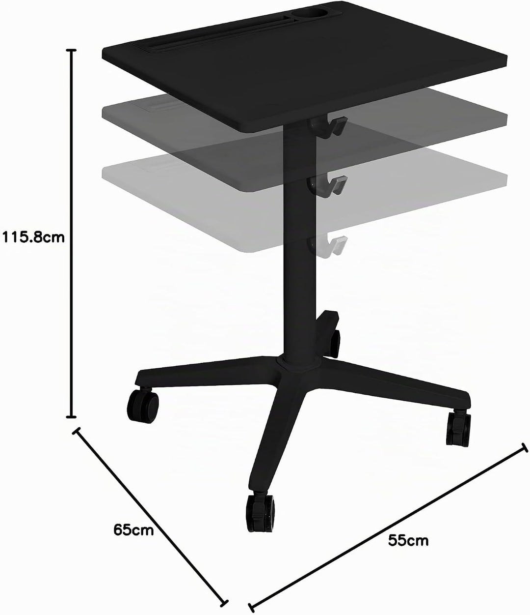 Seville Classics Höhenverstellbarer Tisch, Aluminium, 65 cm x 55 cm x 77.5 bis 115.8 cm (LxBxH) 65 x