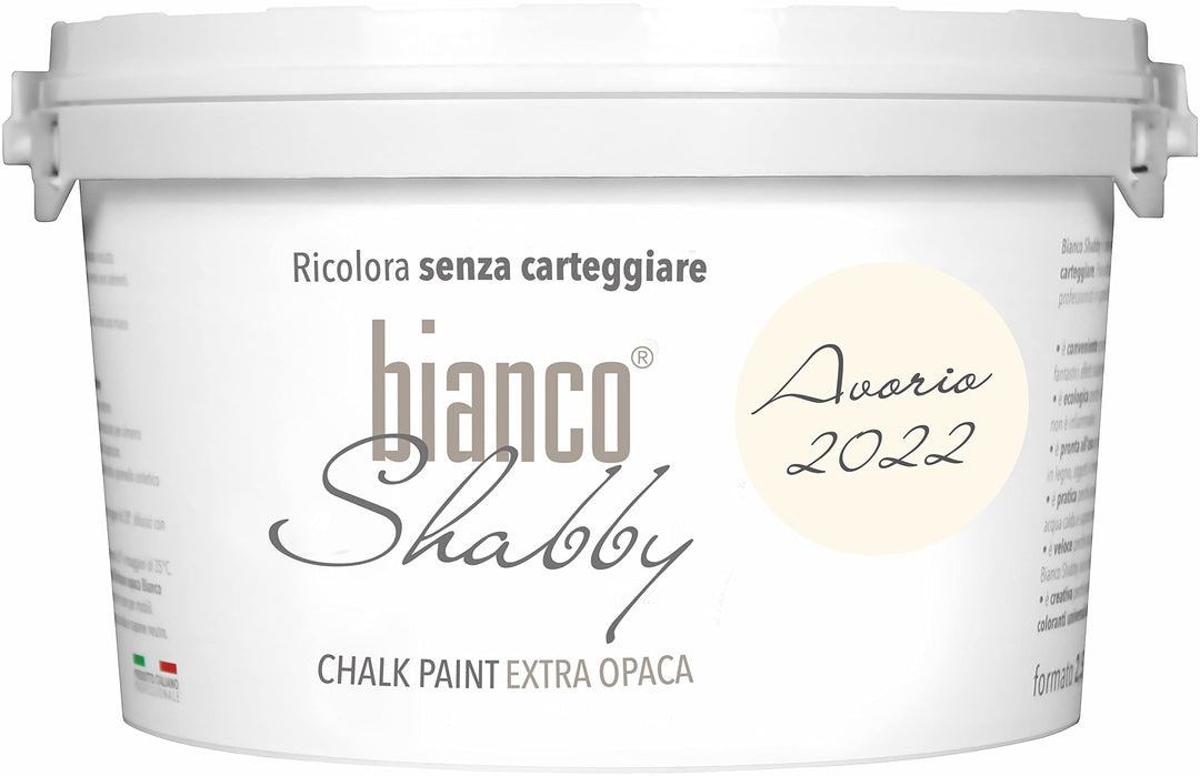 bianco Shabby® Avorio 2022 Kreidefarbe Wasserbasis für Alle Oberflächen einfach zu verarbeiten ohne