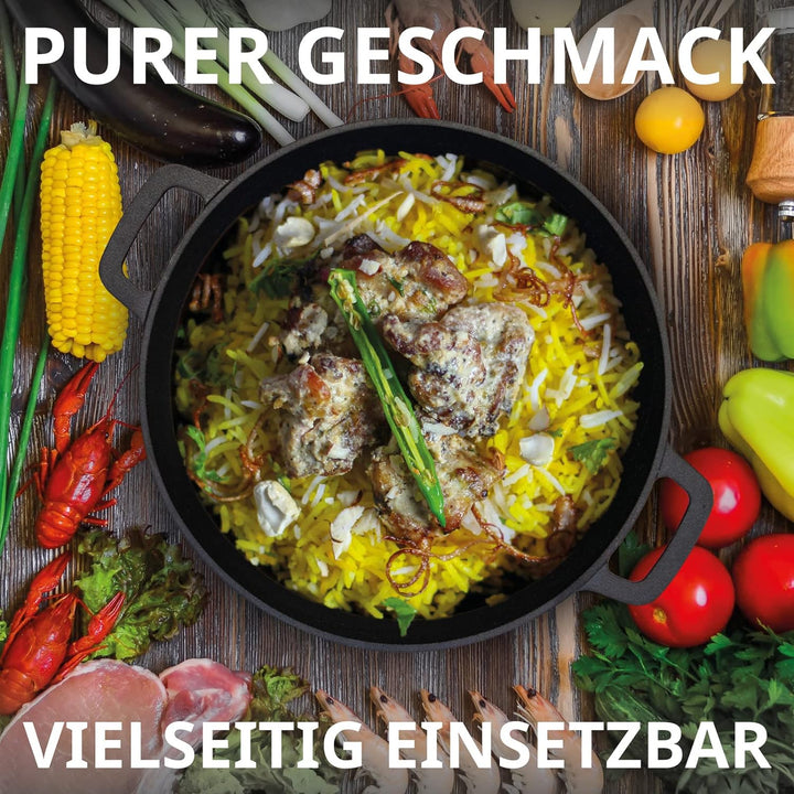 TAINO Gusseisen-Topf mit Pfannen-Deckel 6l Dutch-Oven Allzweck-Kochtopf aus Gusseisen Herd Ofen Lage