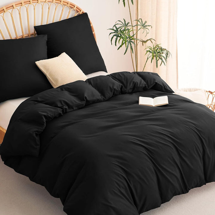 WAVVE Bettwäsche 220x240 3 teilig Schwarz - Bettbezug 220 x 240 Set mit Kissenbezüge 80x80 cm, Bettw