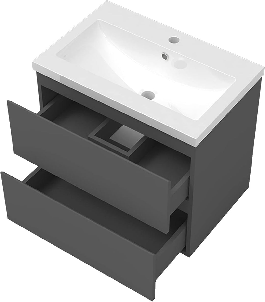 Waschtisch mit Unterschrank 60 cm Badmöbel Set mit Waschbecken Mineralguss Gäste WC Anthrazit Matt 6