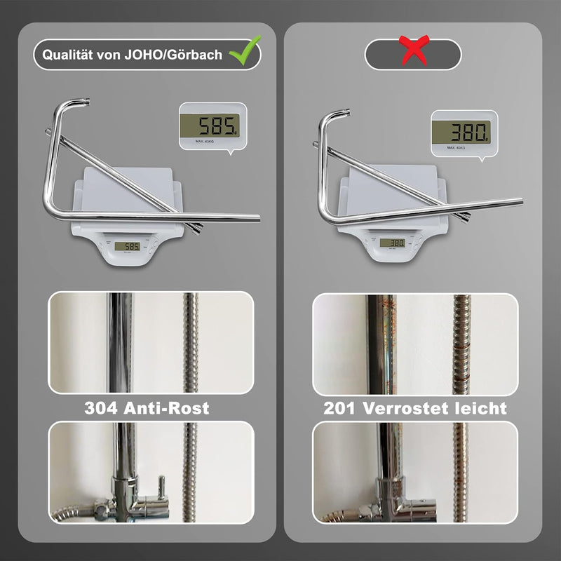JOHO Edelstahl Regendusche Set, Duschset ohne Armatur, Duschsystem, Überkopfbrause Set, Duschstange