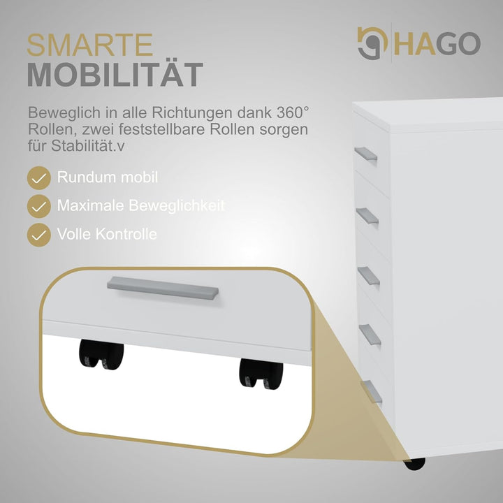 HAGO24 | Rollcontainer | Bürocontainer | Büroschrank | Aktenschrank | Rollschrank | 5 Schubladen | A