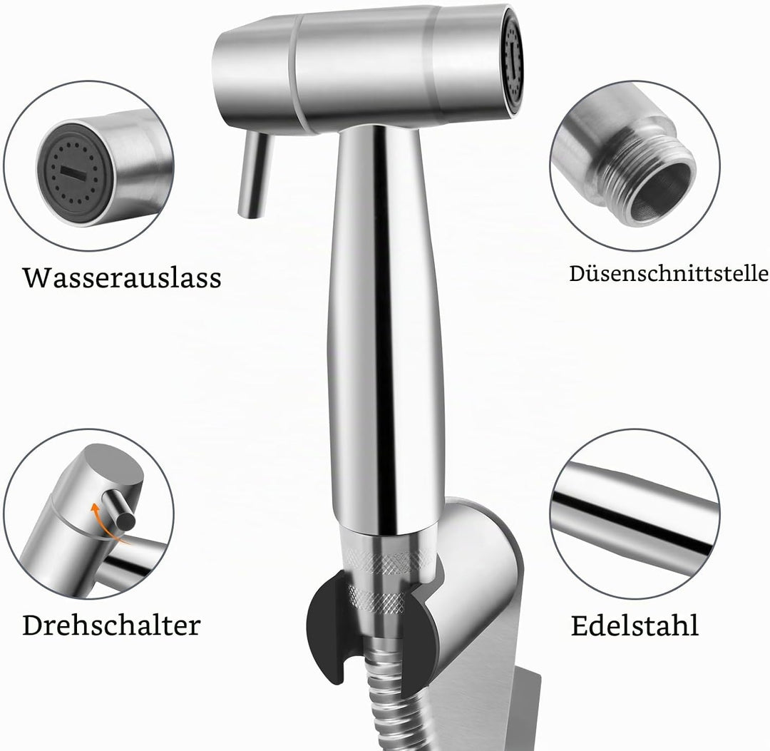 Tragbare Bidet-Dusche aus Edelstahl mit einstellbarer Wasserstrahlstärke – Handbrause Toilette Set z