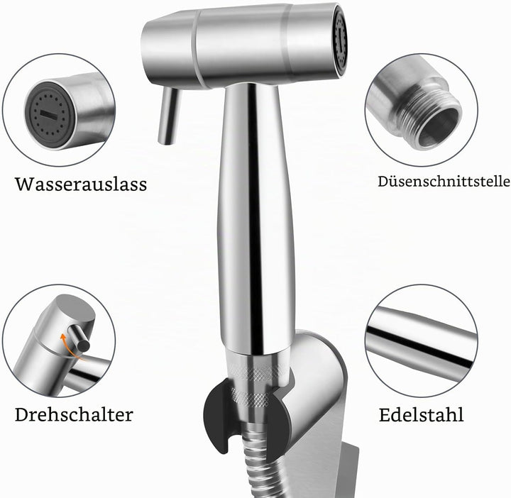 Tragbare Bidet-Dusche aus Edelstahl mit einstellbarer Wasserstrahlstärke – Handbrause Toilette Set z