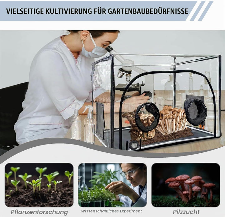 Still Air Box,Tragbares Mushroom Grow Kit, PVC Pilz-Wachstums-Set mit 2 Arm Ports, Faltbare Pilzzuch