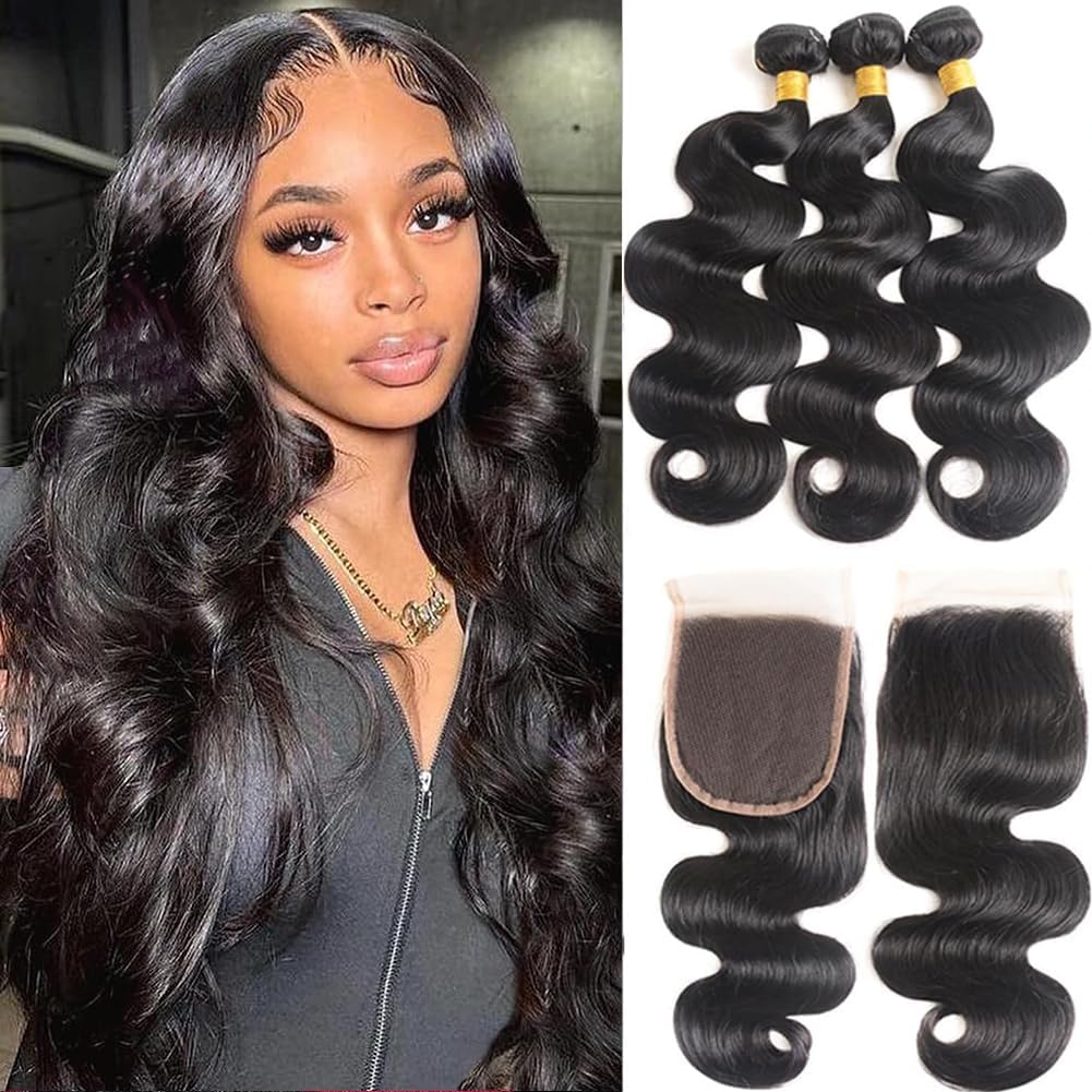 Body Wave Bundles Human Hair with Closure Körper Welle Bündel 10A Brazilian Human Hair Bundles with