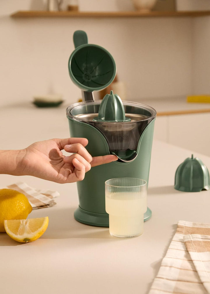 CREATE/JUICER PRESS/Elektrische Zitruspresse mit Hebel in Salbeigrün/Spritzfrei, 250ml Behälter, Fru