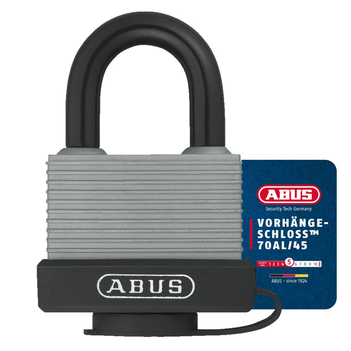ABUS Vorhängeschloss 70AL/45 aus massivem Aluminium - wetterfest - mit Schutzkappe und Kunststoffumm
