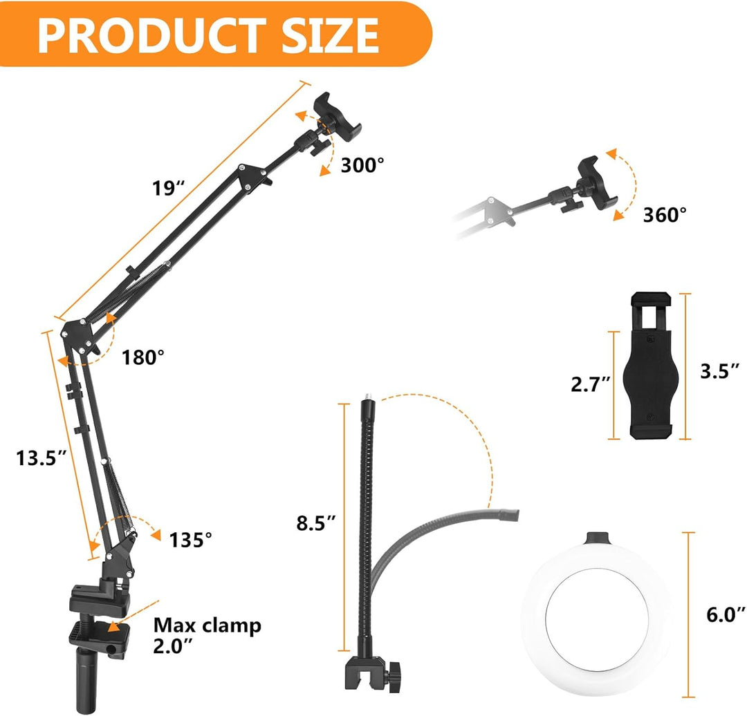 Overhead Stativ Handy mit Ringlicht, Ringlicht Overhead Handystativ, Flexible LED-Ringlicht mit Hand