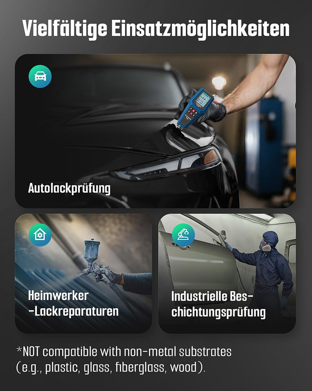 TESMEN TCG-2001 Lackschichtdickenmessgerät für Autos, Digitales Lackmessgerät mit Balkendiagramm, 4-