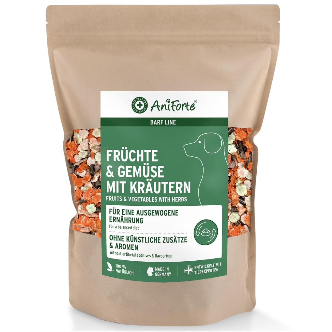 AniForte Barf Zusatz für Hunde Früchte und Gemüse mit Kräutern 1kg - Naturprodukt, Barf Ergänzungsfu