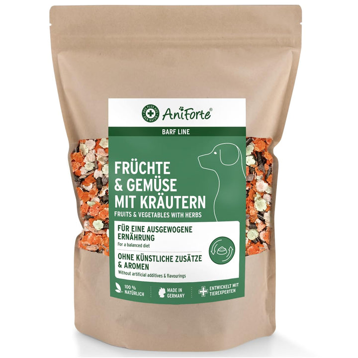 AniForte Barf Zusatz für Hunde Früchte und Gemüse mit Kräutern 1kg - Naturprodukt, Barf Ergänzungsfu
