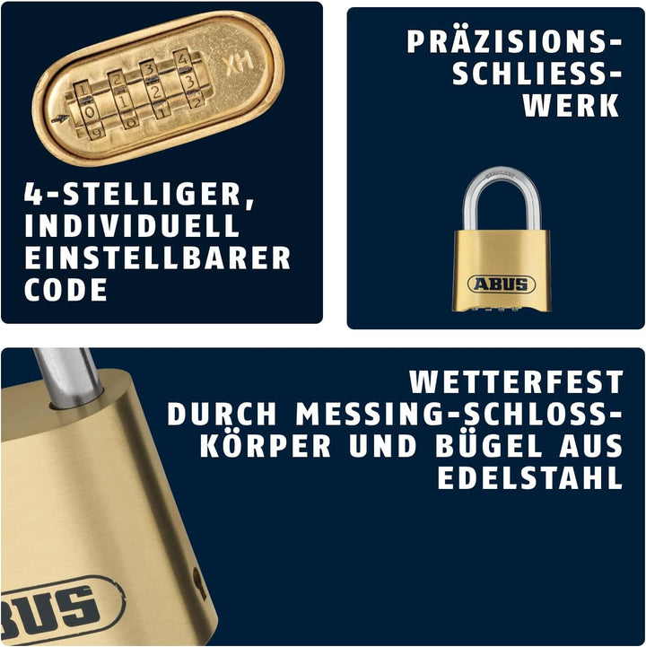 ABUS Zahlenschloss 180IB/50 - Vorhängeschloss aus Messing - wetterfest - mit individuell einstellbar