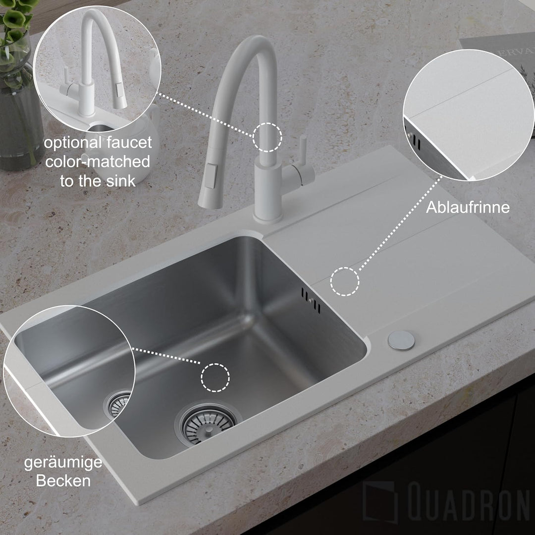 QUADRON | EDWARD Granitspüle mit einem Becken | Spülbeckenstöpsel und Abfluss im Lieferumfang enthal