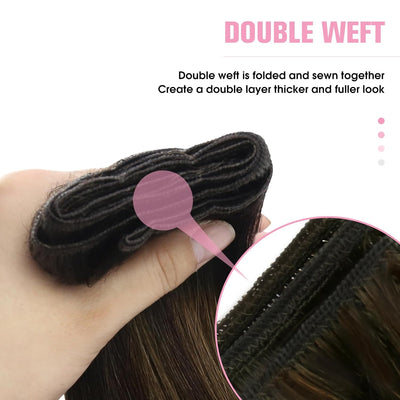 YoungSee Tressen Extensions Echthaar Ombre Echthaar Tressen zum Einnahen Braun Balayage Weft Extensi