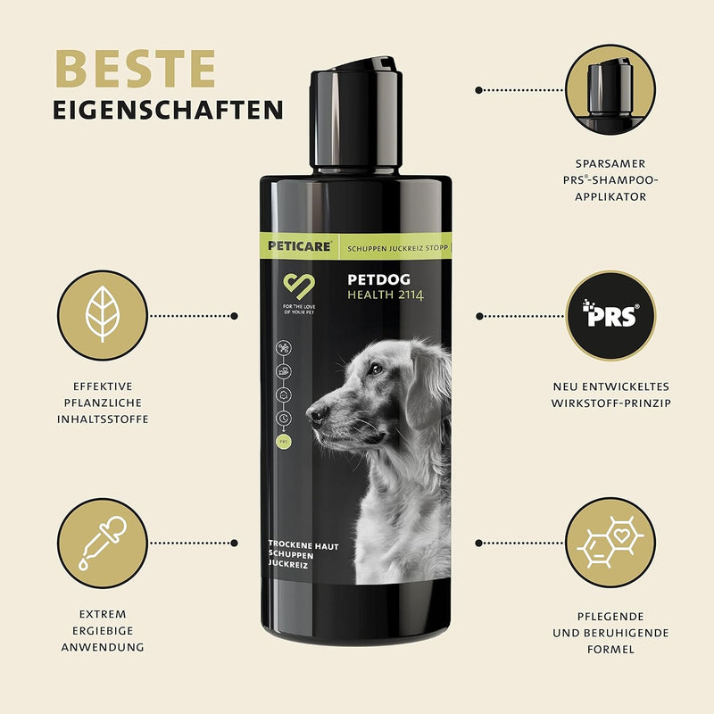 Peticare Anti-Schuppen Shampoo für Hunde | bei Juckreiz & Hautirritationen | für trockene & Sensible
