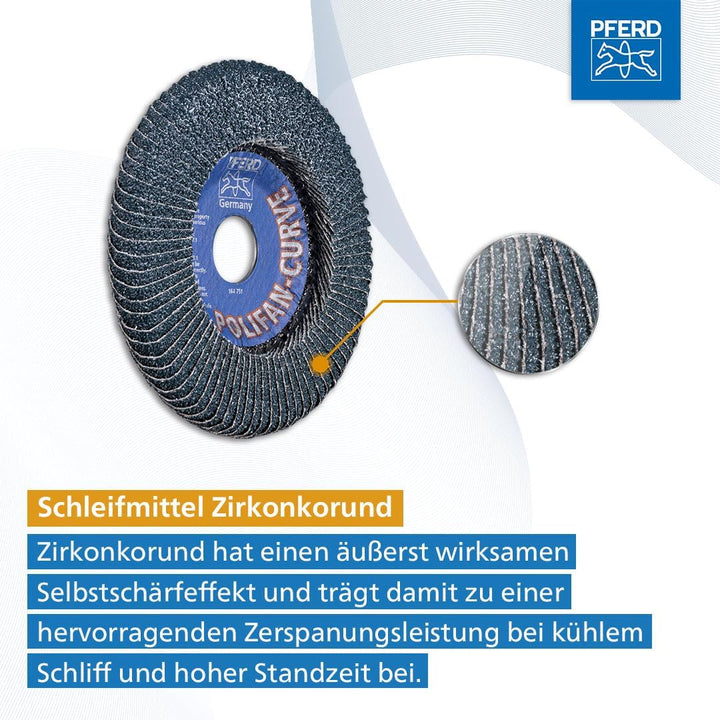 PFERD Fächerscheibe POLIFAN CURVE 2 Stück | Ø 125 mm, Breite L (14 mm), Z40, SGP STEELOX | 69398196