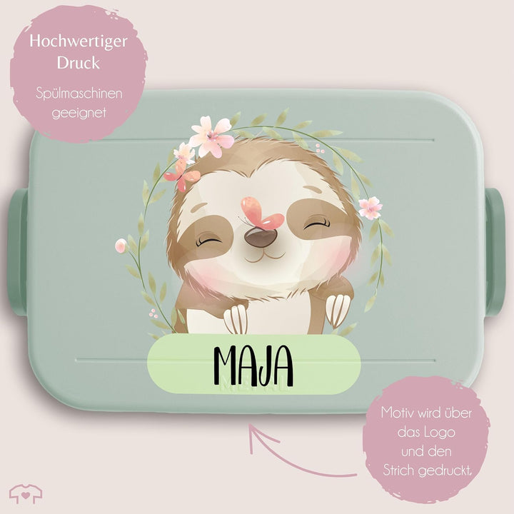 Kinder Bento Box Midi Lunchbox für Mepal Bentobox - Brotdose Faultier mit Name | Geschenk Einschulun