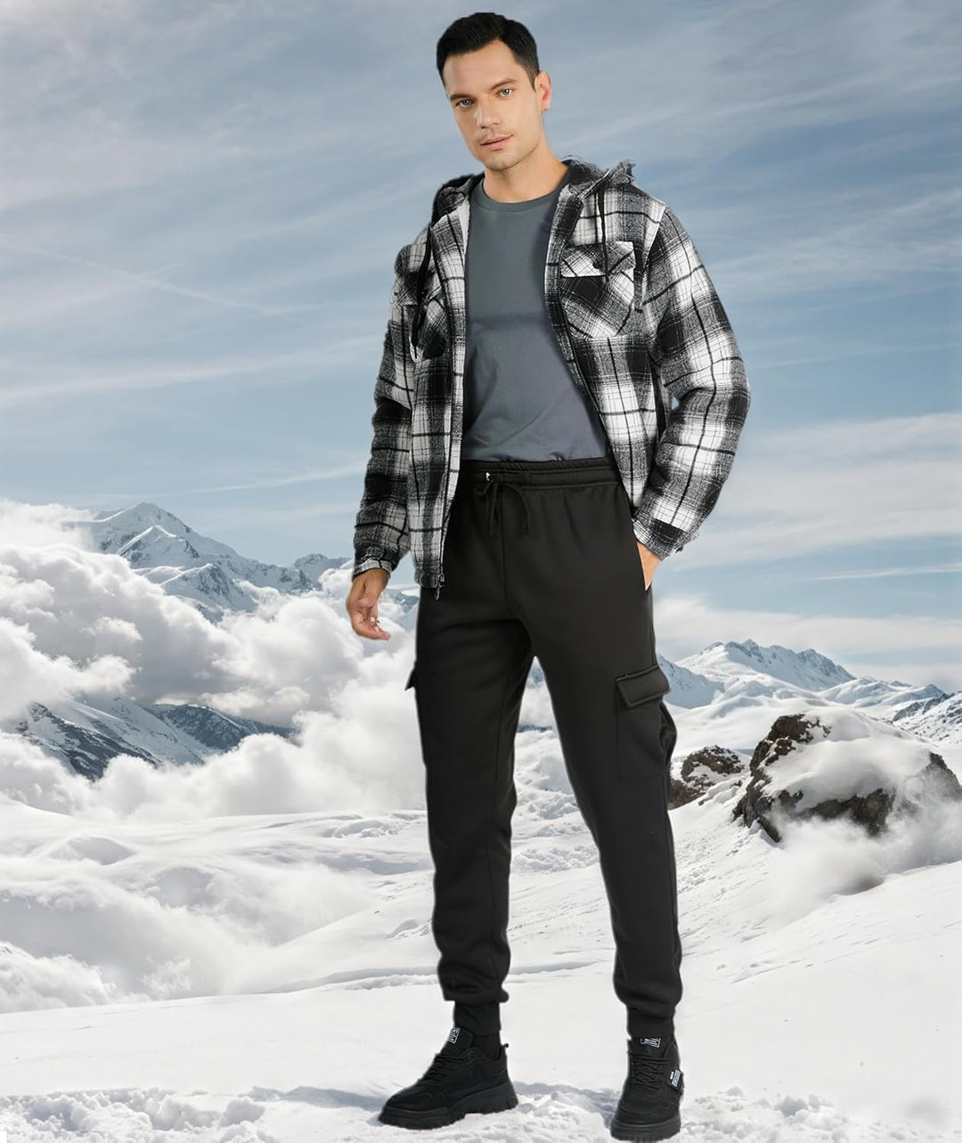 JACKETOWN Hemdjacke Herren Kariertes Winterjacke Thermohemd Fleece Gefüttert Freizeit Jacke mit Kapu