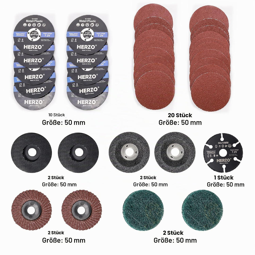 HERZO Trennscheibe 50mm, Trennen Schleifen Polieren Multi Material, 10mm Bohrung, Zubehör-Set für Mi