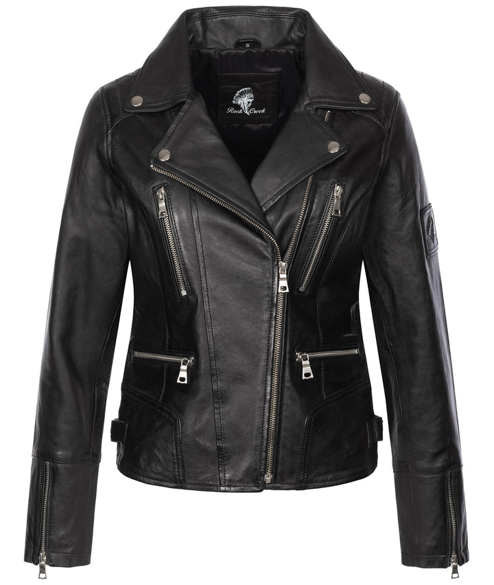 Rock Creek Damen Lederjacke echt Leder Jacke D-490, XS Schwarz