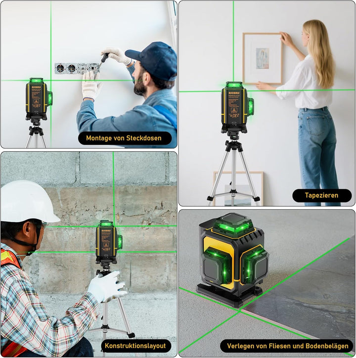 Kreuzlinienlaser mit Stativ,ASOBRIS 16 Linienlaser Selbstnivellierend Laser Wasserwaage mit 2x2400mA