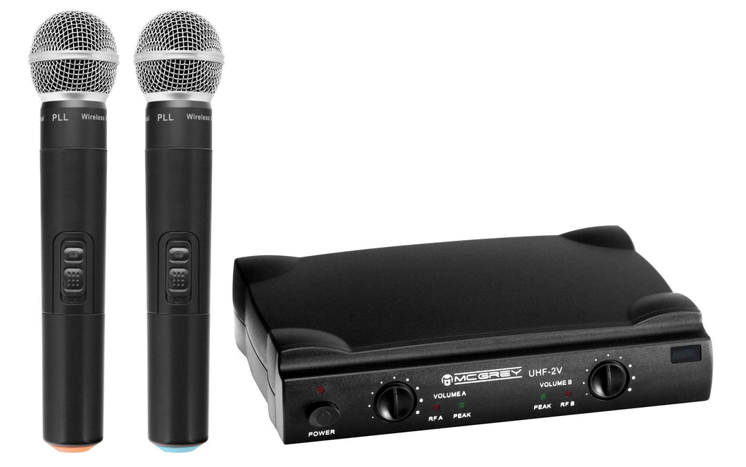 McGrey UHF-2V Dual Vocal Funkmikrofon Set mit 2X Handmikrofon 50m | 2-Kanal UHF-Funkmikrofon-Set mit